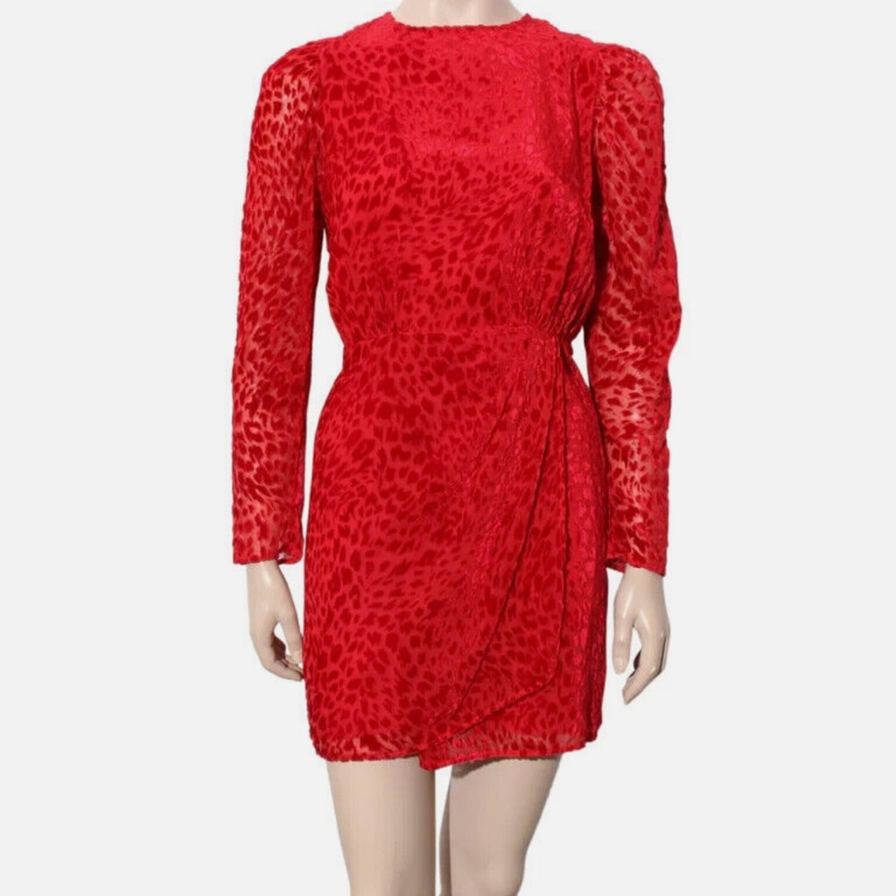 The Kooples Red velvet Dress with Puff Sleeves